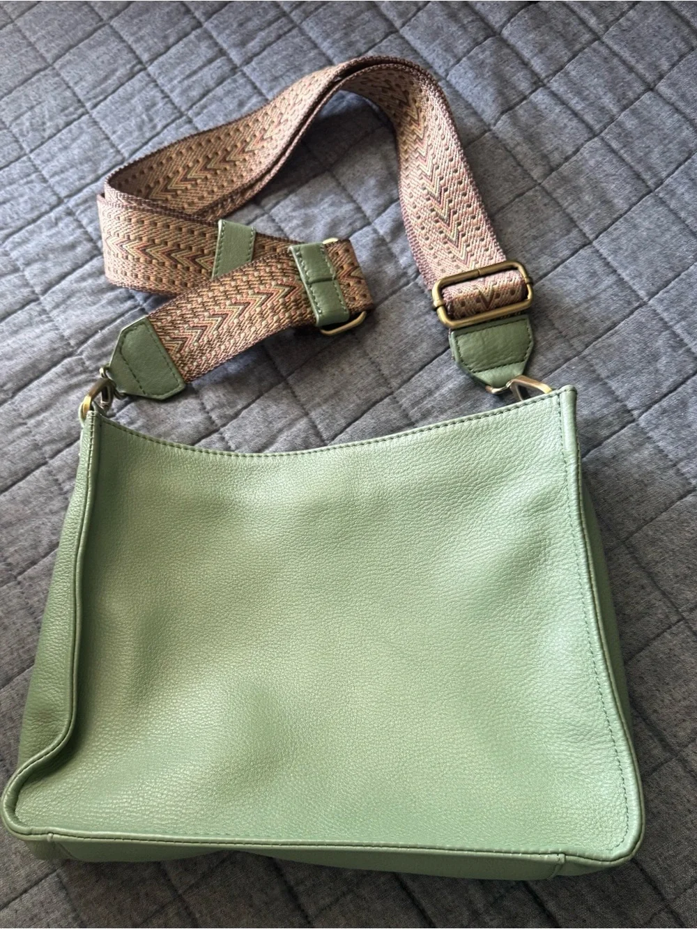 HOBO Sage Green Leather Hobo with Woven Strap